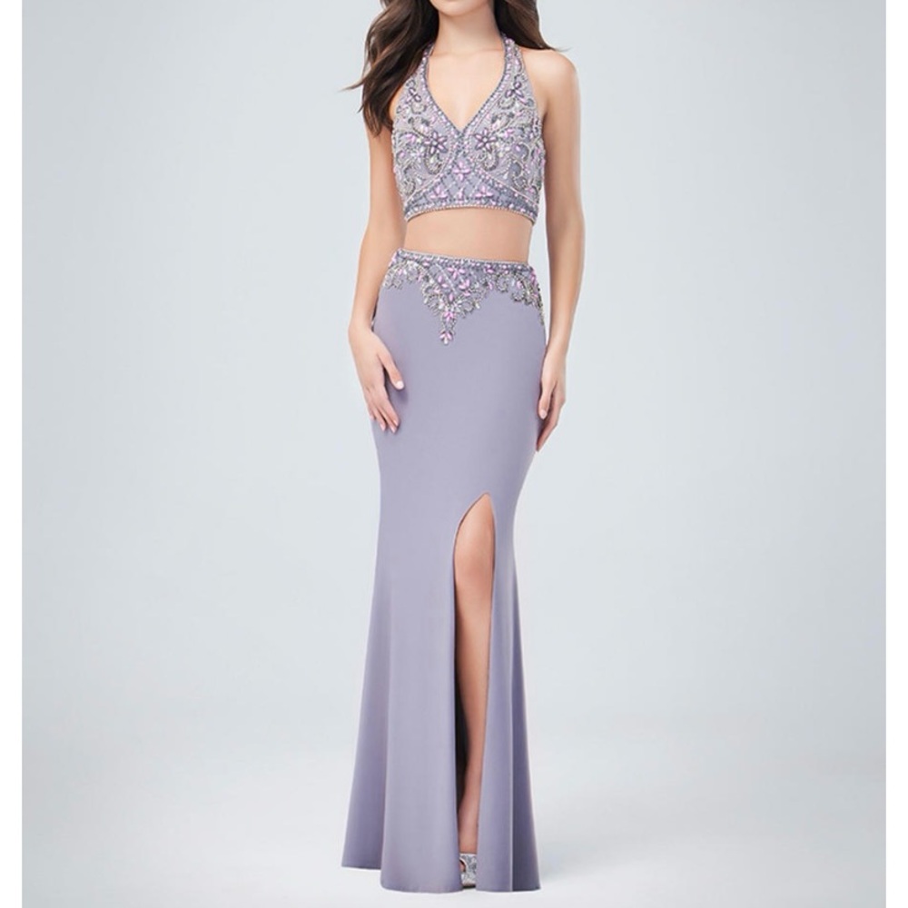 Grey prom dress with beads